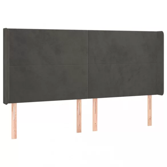 sötétszürke bársony fejtámla szárnyakkal 183x16x118/128 cm