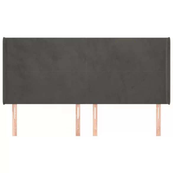 sötétszürke bársony fejtámla szárnyakkal 183x16x118/128 cm