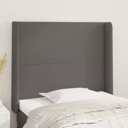 szürke műbőr fejtámla szárnyakkal 103x16x118/128 cm