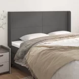 szürke műbőr fejtámla szárnyakkal 163x16x118/128 cm