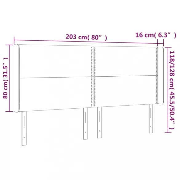tópszínű szövet fejtámla szárnyakkal 203x16x118/128 cm