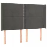 sötétszürke bársony fejtámla szárnyakkal 147x16x118/128 cm