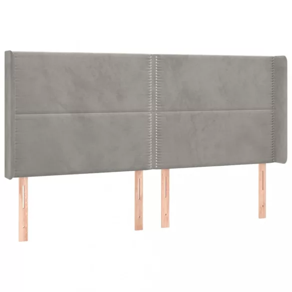 világosszürke bársony fejtámla szárnyakkal 203x16x118/128 cm