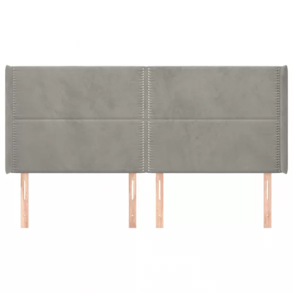 világosszürke bársony fejtámla szárnyakkal 203x16x118/128 cm