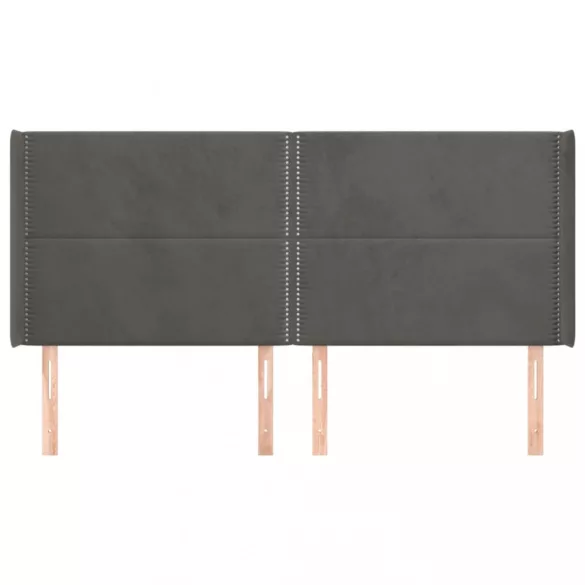 sötétszürke bársony fejtámla szárnyakkal 203x16x118/128 cm