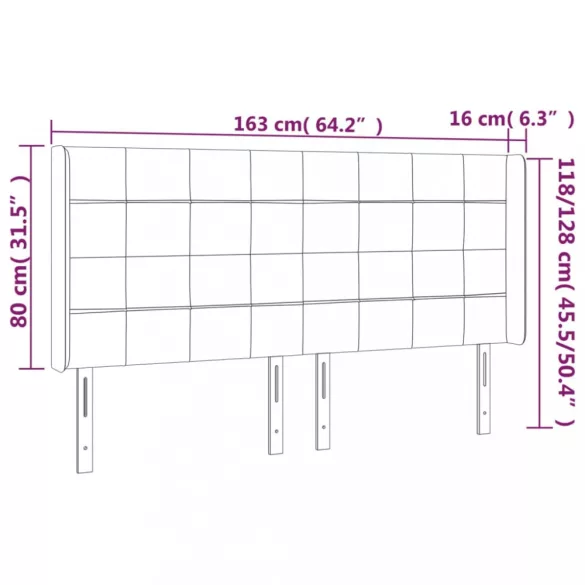 sötétszürke szövet fejtámla szárnyakkal 163x16x118/128 cm