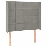 világosszürke bársony fejtámla szárnyakkal 93x16x118/128 cm