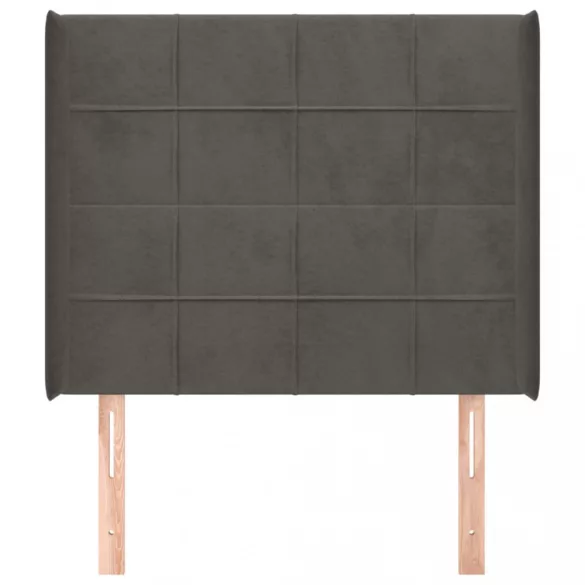 sötétszürke bársony fejtámla szárnyakkal 103x16x118/128 cm