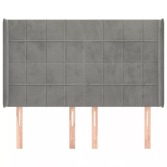 világosszürke bársony fejtámla szárnyakkal 147x16x118/128 cm