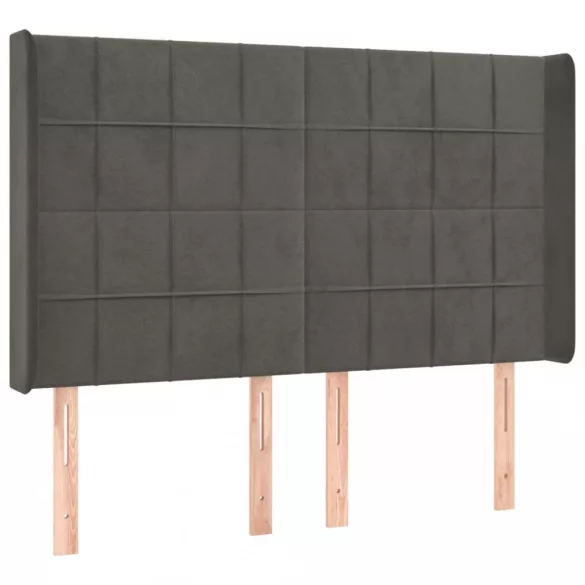sötétszürke bársony fejtámla szárnyakkal 147x16x118/128 cm