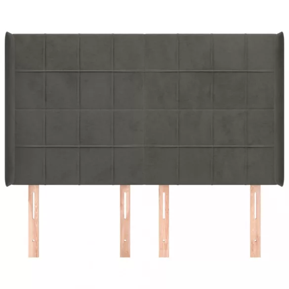 sötétszürke bársony fejtámla szárnyakkal 147x16x118/128 cm