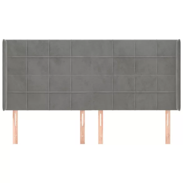 világosszürke bársony fejtámla szárnyakkal 163x16x118/128 cm