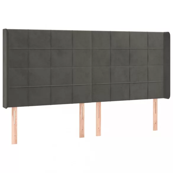 sötétszürke bársony fejtámla szárnyakkal 163x16x118/128 cm