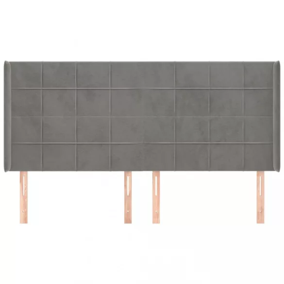 világosszürke bársony fejtámla szárnyakkal 183x16x118/128 cm