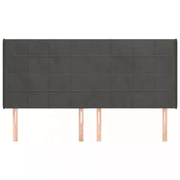 sötétszürke bársony fejtámla szárnyakkal 183x16x118/128 cm