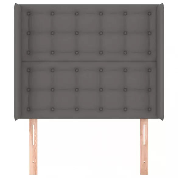 szürke műbőr fejtámla szárnyakkal 83x16x118/128 cm