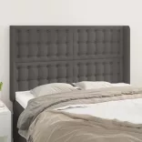 szürke műbőr fejtámla szárnyakkal 147x16x118/128 cm