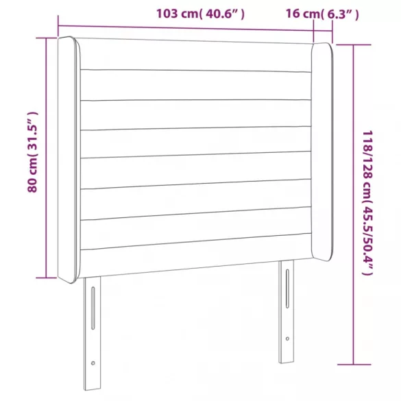 világosszürke szövet fejtámla szárnyakkal 103x16x118/128 cm