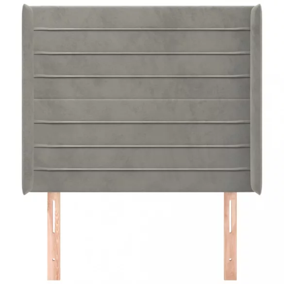 világosszürke bársony fejtámla szárnyakkal 83x16x118/128 cm