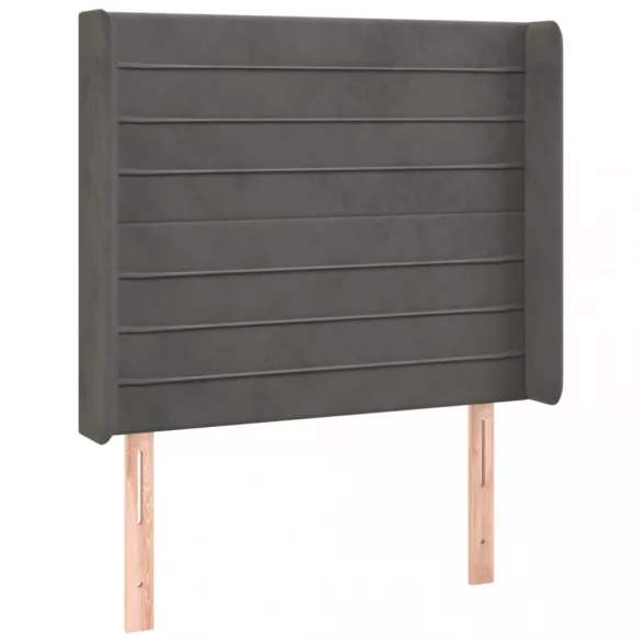 sötétszürke bársony fejtámla szárnyakkal 93x16x118/128 cm
