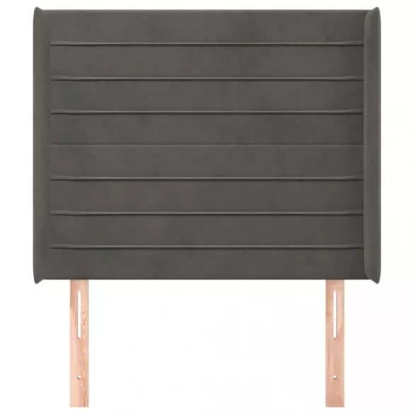 sötétszürke bársony fejtámla szárnyakkal 93x16x118/128 cm