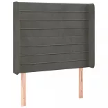 sötétszürke bársony fejtámla szárnyakkal 103x16x118/128 cm