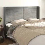 világosszürke bársony fejtámla szárnyakkal 183x16x118/128 cm