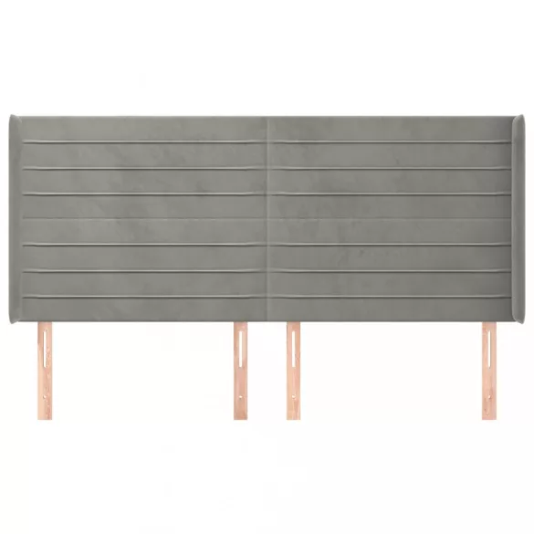 világosszürke bársony fejtámla szárnyakkal 183x16x118/128 cm