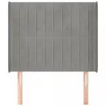 világosszürke bársony fejtámla szárnyakkal 83x16x118/128 cm