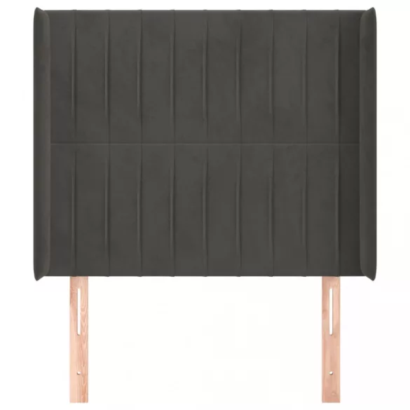 sötétszürke bársony fejtámla szárnyakkal 83x16x118/128 cm