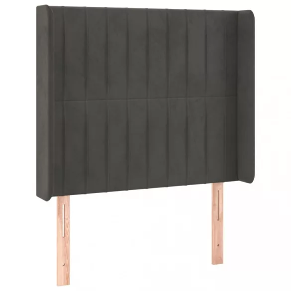 sötétszürke bársony fejtámla szárnyakkal 93x16x118/128 cm