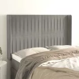 világosszürke bársony fejtámla szárnyakkal 147x16x118/128 cm