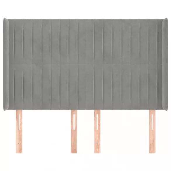 világosszürke bársony fejtámla szárnyakkal 147x16x118/128 cm