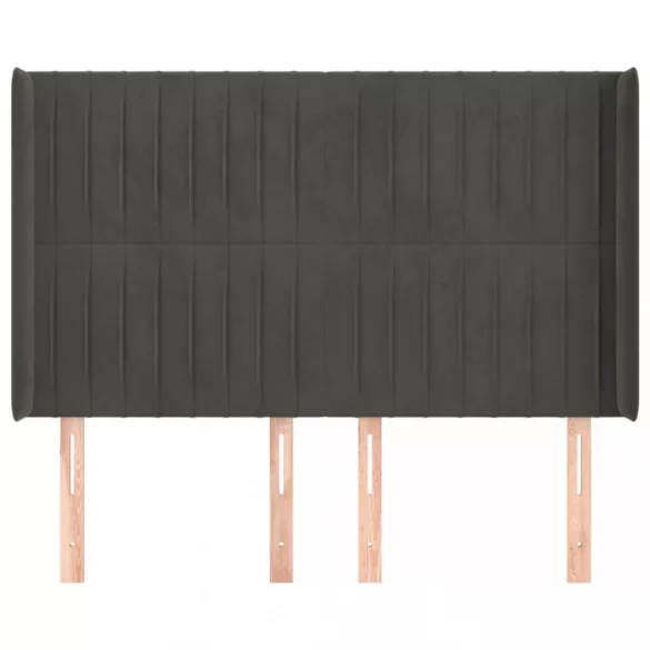 sötétszürke bársony fejtámla szárnyakkal 147x16x118/128 cm