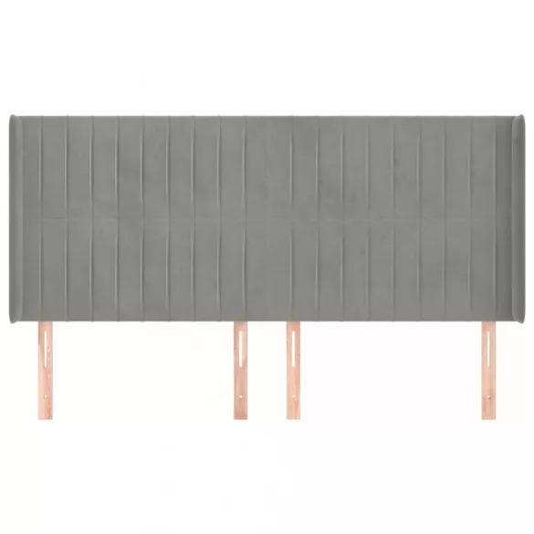 világosszürke bársony fejtámla szárnyakkal 163x16x118/128 cm