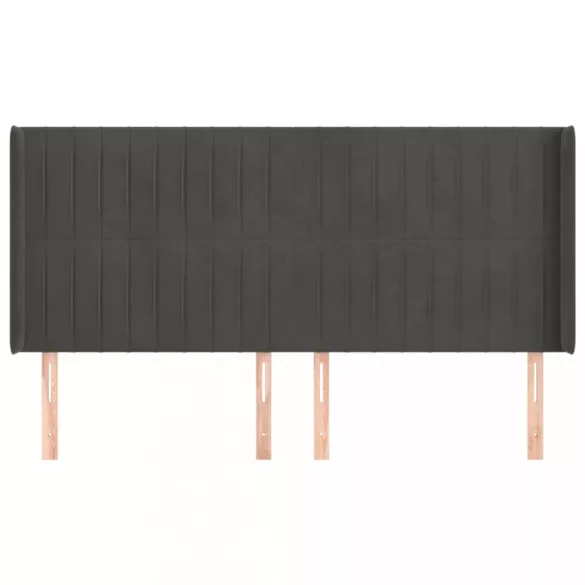 sötétszürke bársony fejtámla szárnyakkal 183x16x118/128 cm