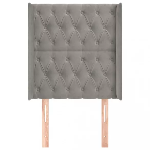 világosszürke bársony fejtámla szárnyakkal 83x16x118/128 cm