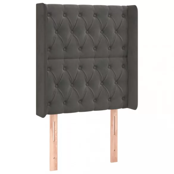 sötétszürke bársony fejtámla szárnyakkal 83x16x118/128 cm