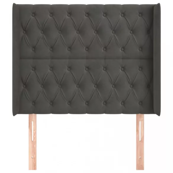 sötétszürke bársony fejtámla szárnyakkal 93x16x118/128 cm