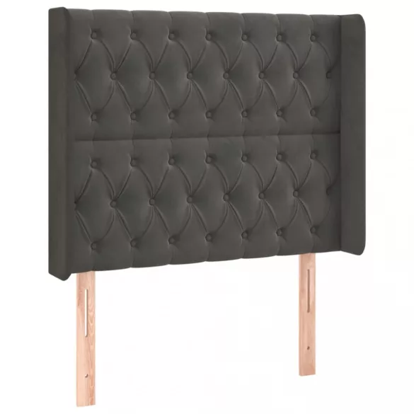 sötétszürke bársony fejtámla szárnyakkal 103x16x118/128 cm