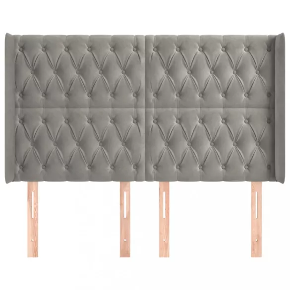 világosszürke bársony fejtámla szárnyakkal 147x16x118/128 cm