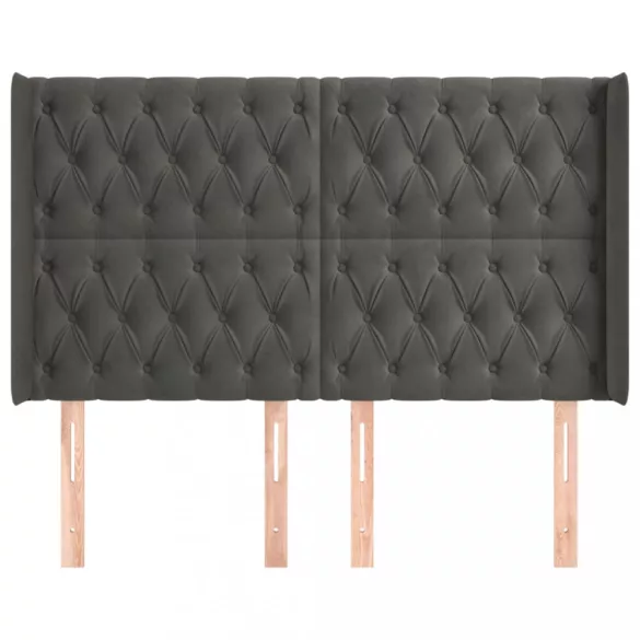 sötétszürke bársony fejtámla szárnyakkal 147x16x118/128 cm