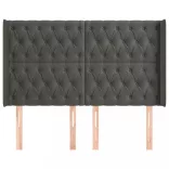 sötétszürke bársony fejtámla szárnyakkal 163x16x118/128 cm