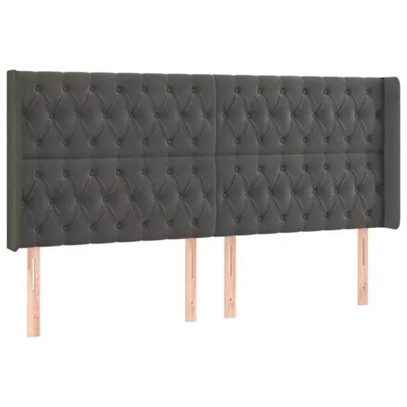 sötétszürke bársony fejtámla szárnyakkal 203x16x118/128 cm