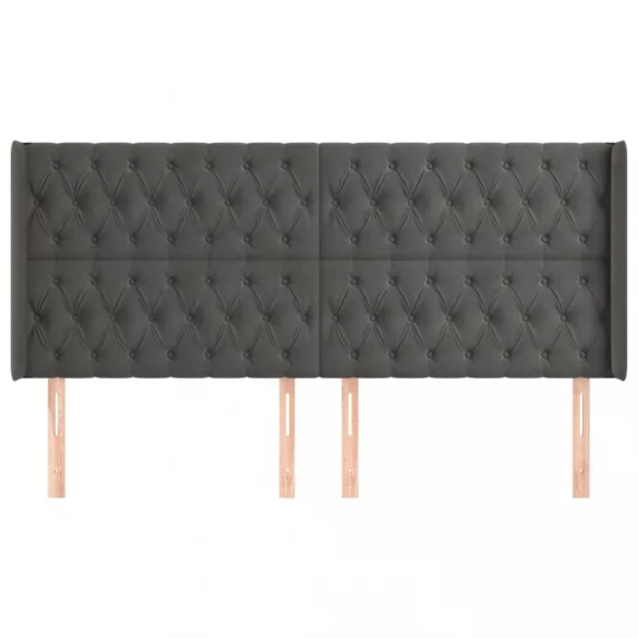 sötétszürke bársony fejtámla szárnyakkal 203x16x118/128 cm