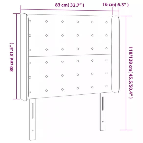 sötétszürke bársony fejtámla szárnyakkal 83x16x118/128 cm