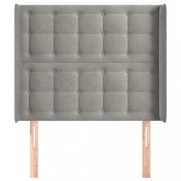 világosszürke bársony fejtámla szárnyakkal 93x16x118/128 cm