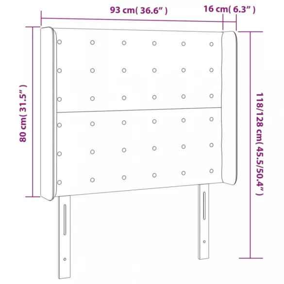 sötétszürke bársony fejtámla szárnyakkal 93x16x118/128 cm
