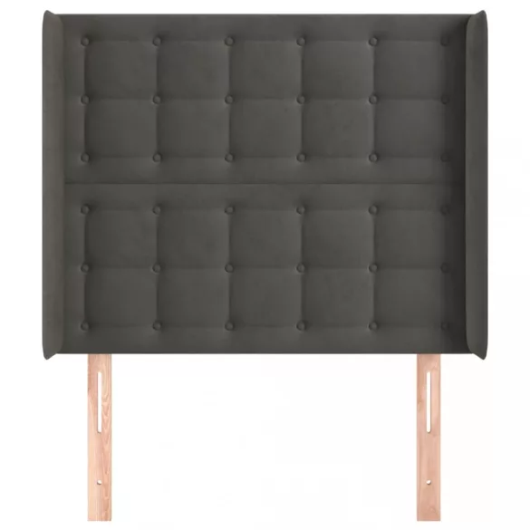 sötétszürke bársony fejtámla szárnyakkal 103x16x118/128 cm
