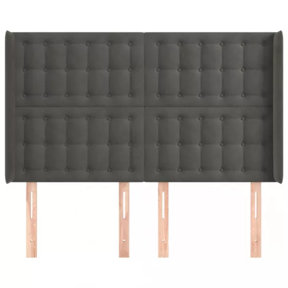 sötétszürke bársony fejtámla szárnyakkal 147x16x118/128 cm